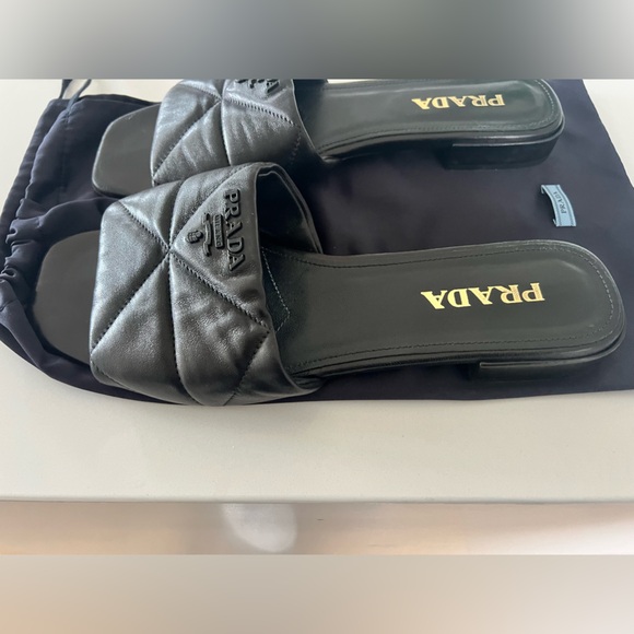 Prada Black Quilted Leather Slides - Picture 5 of 5